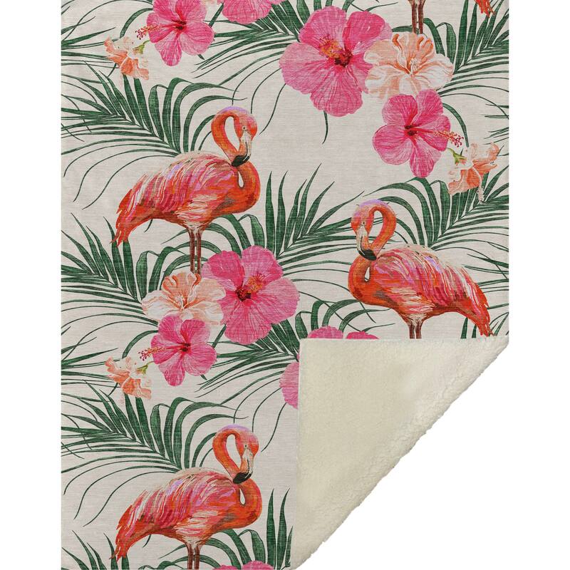 Premium Machine Washable ASB207 Flamingo Sherpa Throw Blanket
