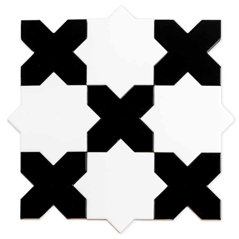 Siena 5" Star with Cross Glossy Ceramic Wall and Floor Tile (10.76 sq ft/case) - 54 Pack - Black, Pearl White