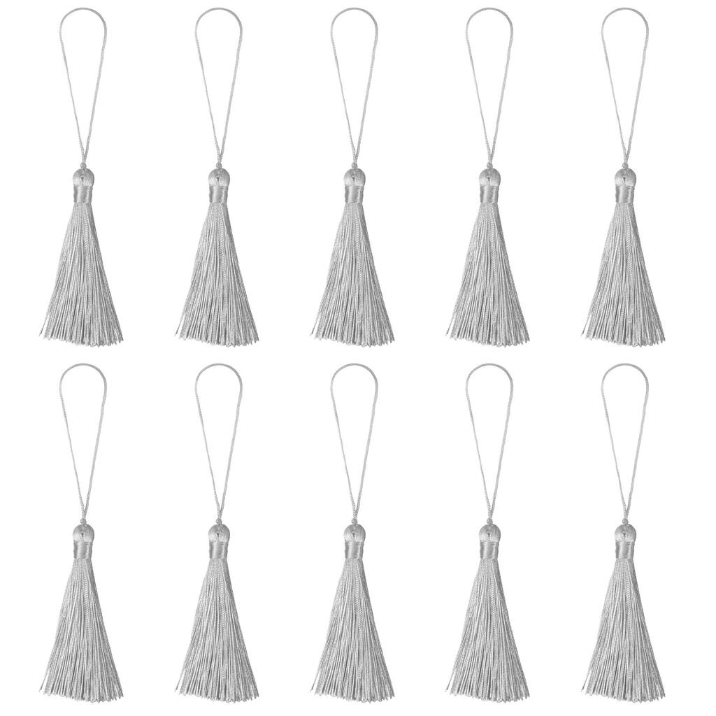 6.5" Silky Bookmark Tassels with Loop for DIY Craft Accessory, 20Pcs Grey