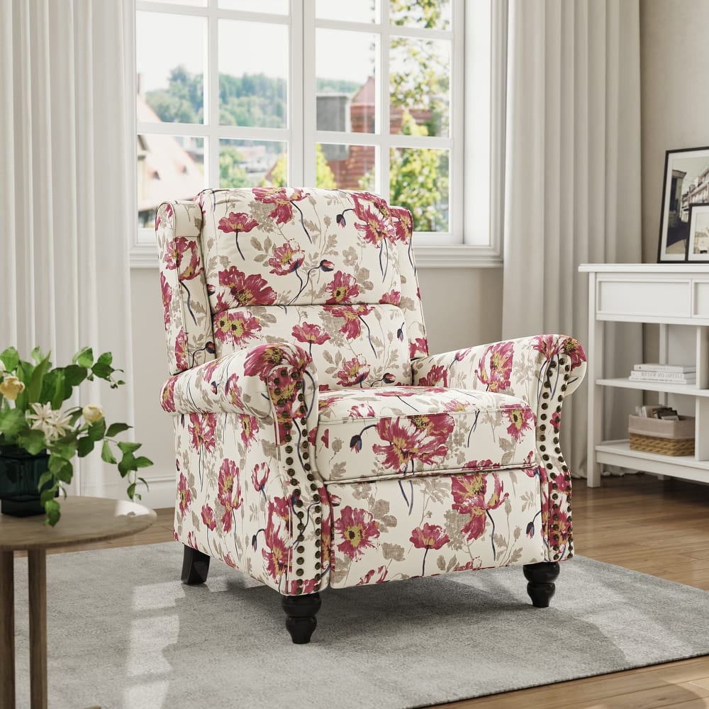 Mid-Century Nailhead PU Leather Linen Recliner