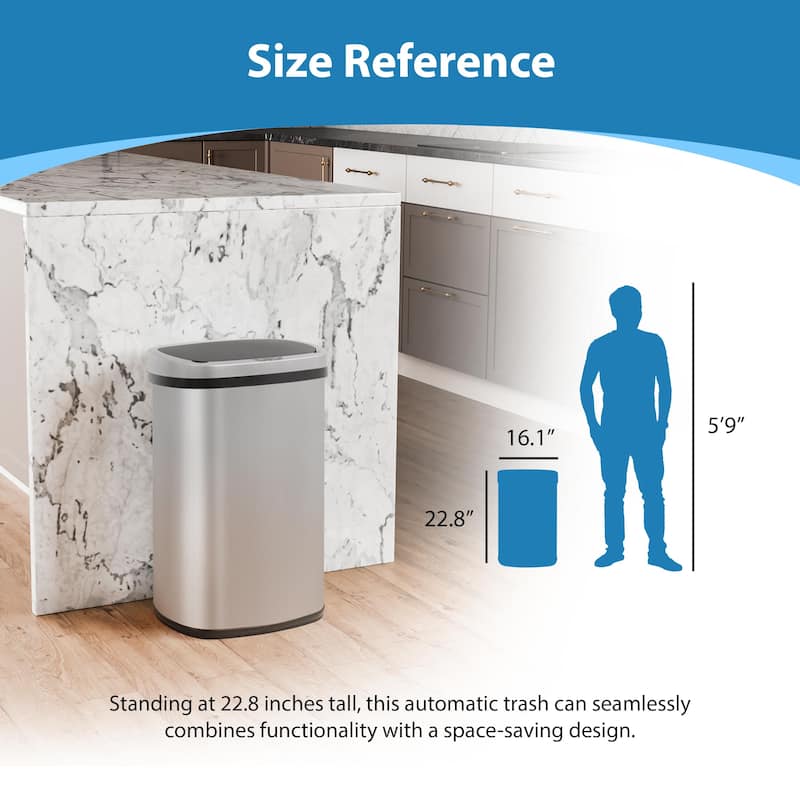 Motion Sensor 13 Gallon 50 Liter Stainless Steel Odorless Slim Trash Can by Furniture of America