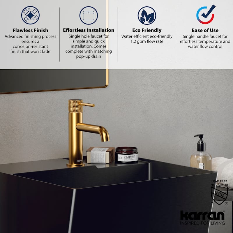 Karran Tryst KBF460 Single-Handle Single Hole Basin Bathroom Faucet with Matching Pop-up Drain