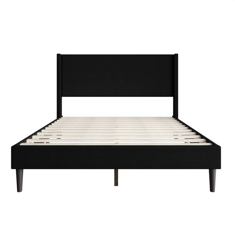 Clayfell Bangor Upholstered Wingback Platform Bed, Linen, No Box Spring Required