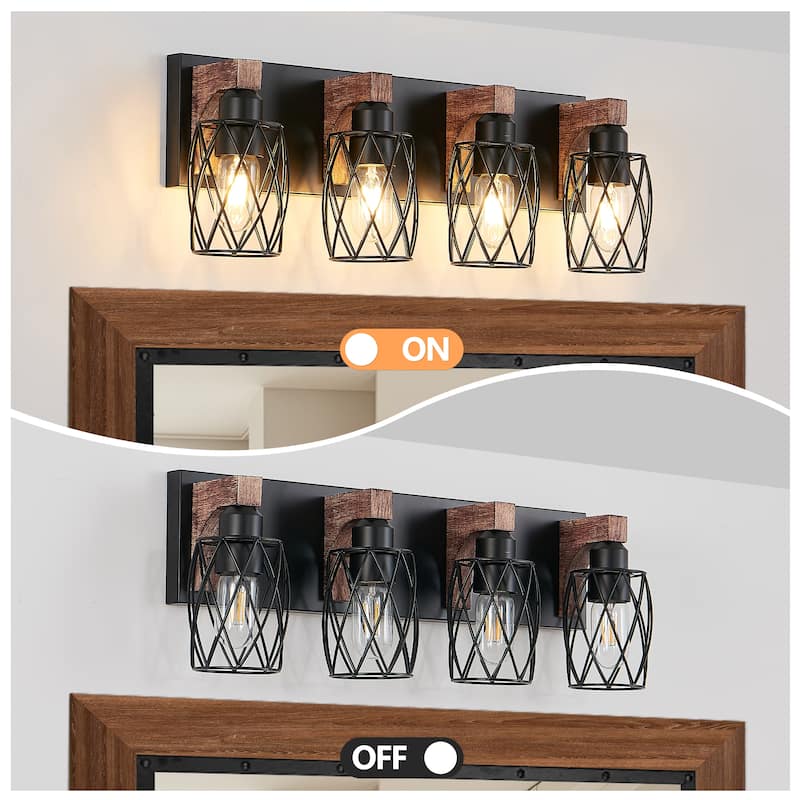 24" Industrial Vintage 4-Light Wall Sconce, Cage Wall Lighting Fixture