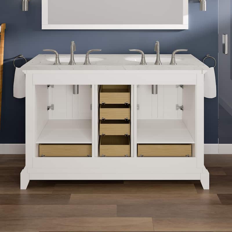 Elite Stamford 48" White DS Bath Vanity with Carrara Quartz Top & Undermount Sinks