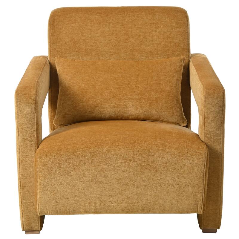 Boucle Fabric Accent Chair Set of 2 with Right-Angle Armrests, Ergonomic Lumbar Support, and Square Wooden Legs
