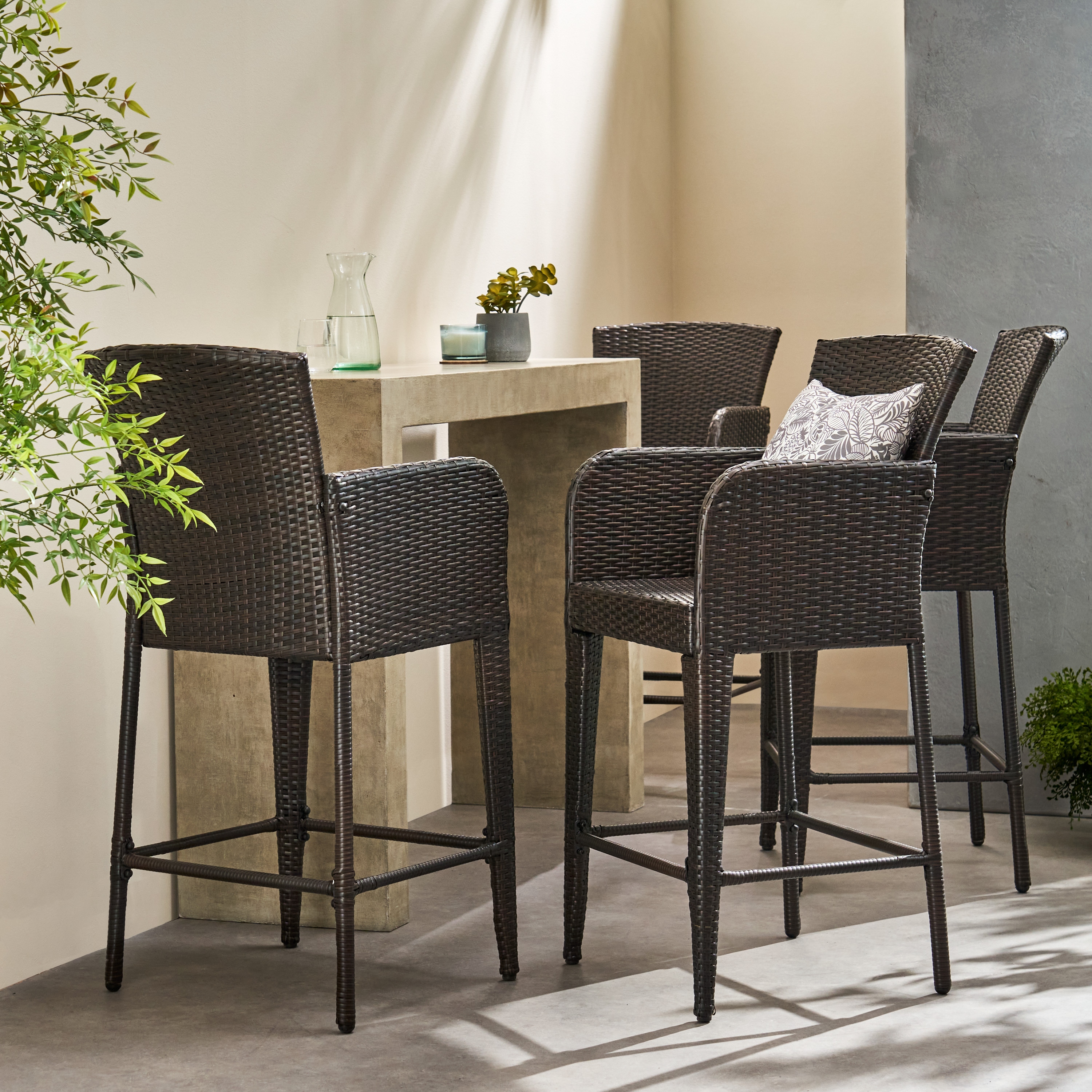 Anaya Outdoor Wicker Barstool Set of 4 by Christopher Knight
