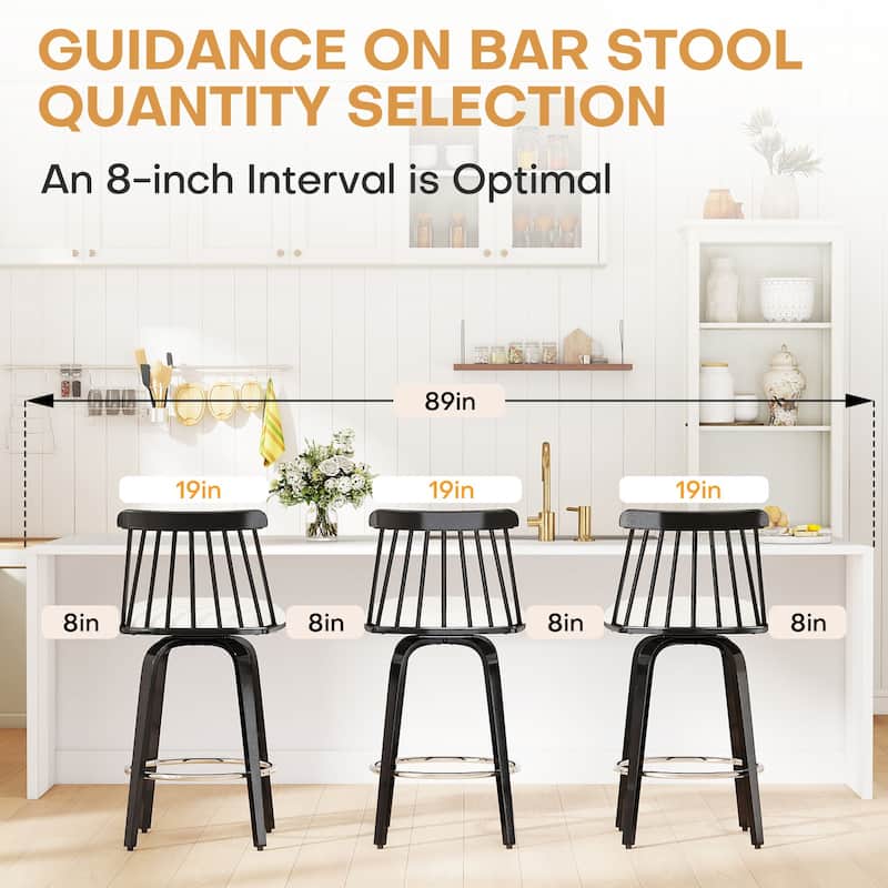 Mid-century Spindle Back Swivel Counter Height Bar Stools - 37.2"H x 18.9"W x 18.9"D