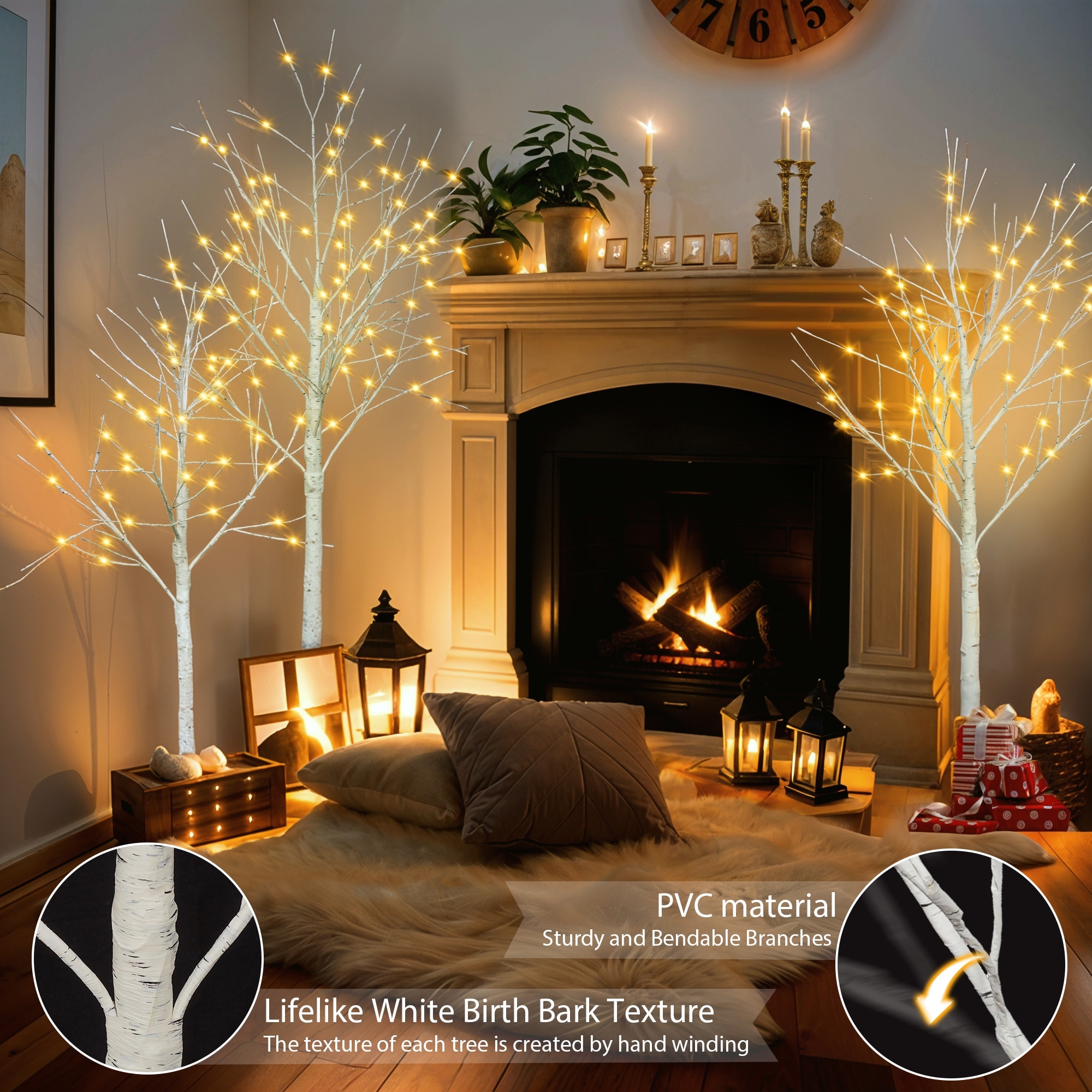 Set of Lighted Birch Tree Christmas Tree for Decoration Inside and Outside 4 ft 5 ft and 6 ft 6 Foot 4 Foot 5 Foot White