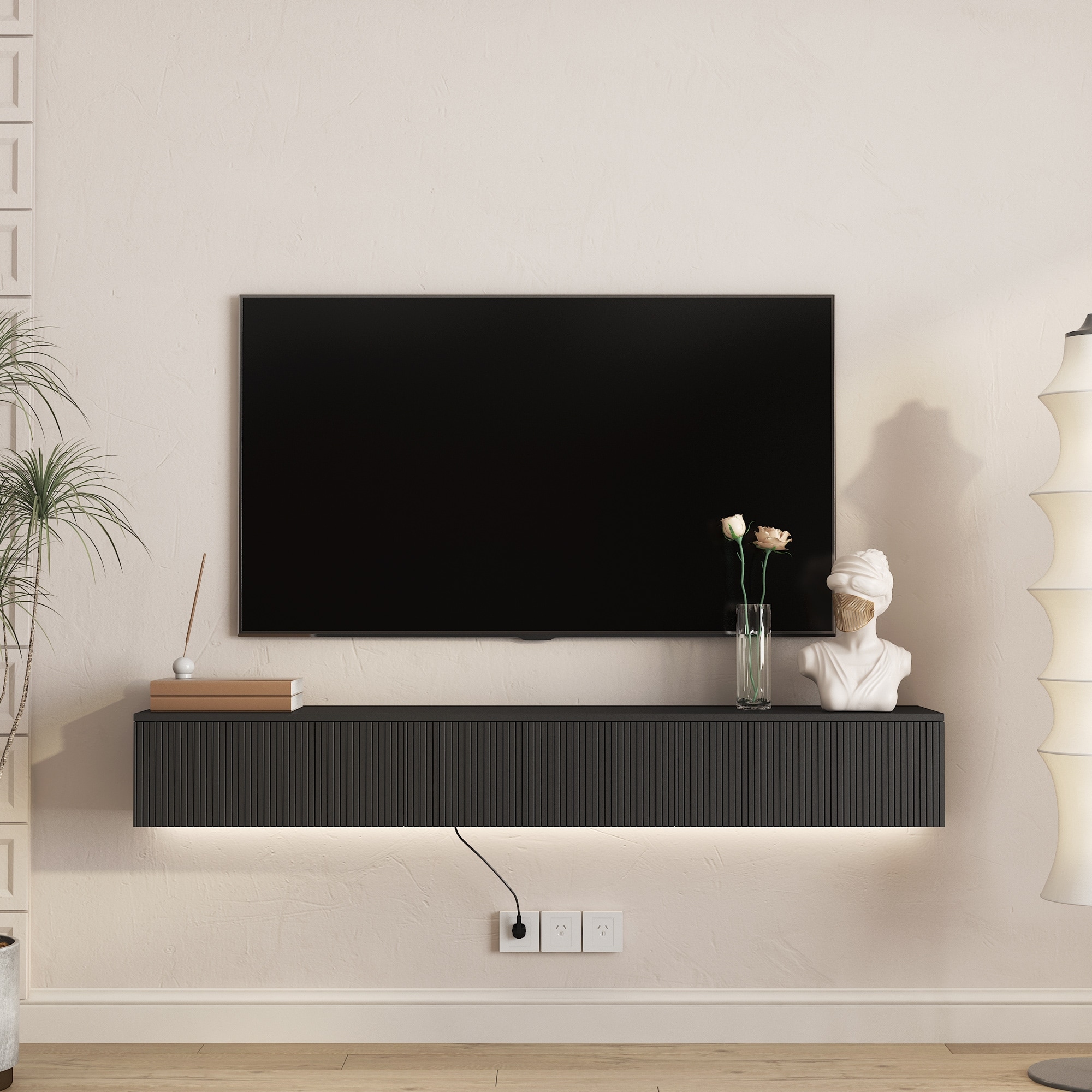 Floating TV Stand Wall Mounted with 16 Color LEDs, Floating TV Cabinet Entertainment Center for 55 60 65 Inch TV