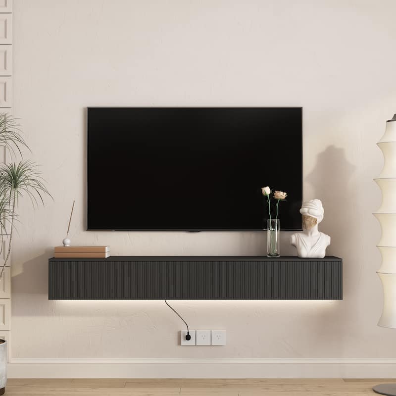 Floating TV Stand with 16-Color LEDs, Wall-Mounted Entertainment Cabinet for 55-65" TVs
