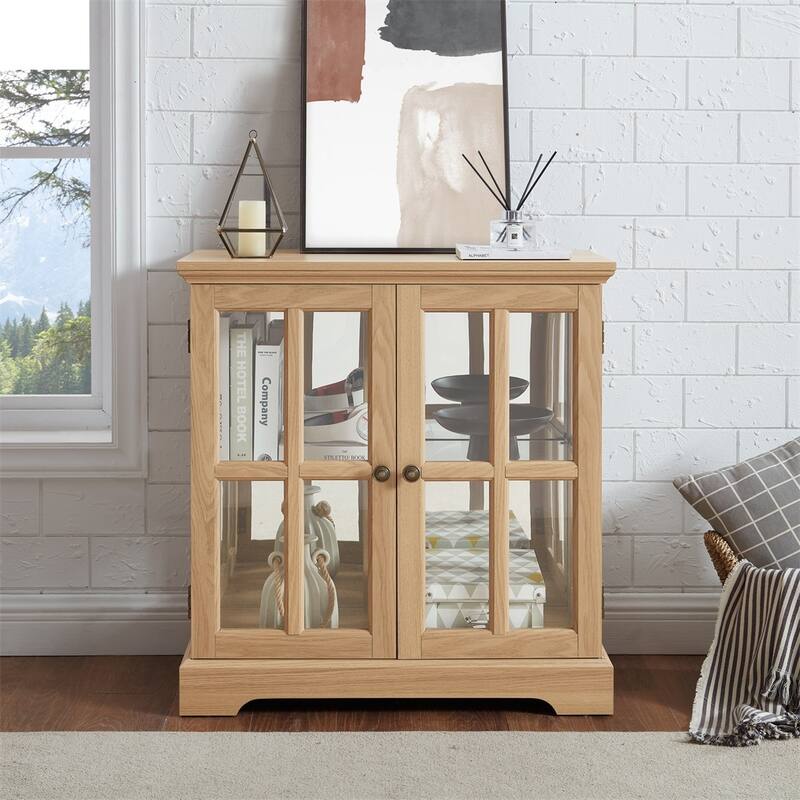 LED Glass Antique Curio Display Cabinet Showcase with Lattice Doors