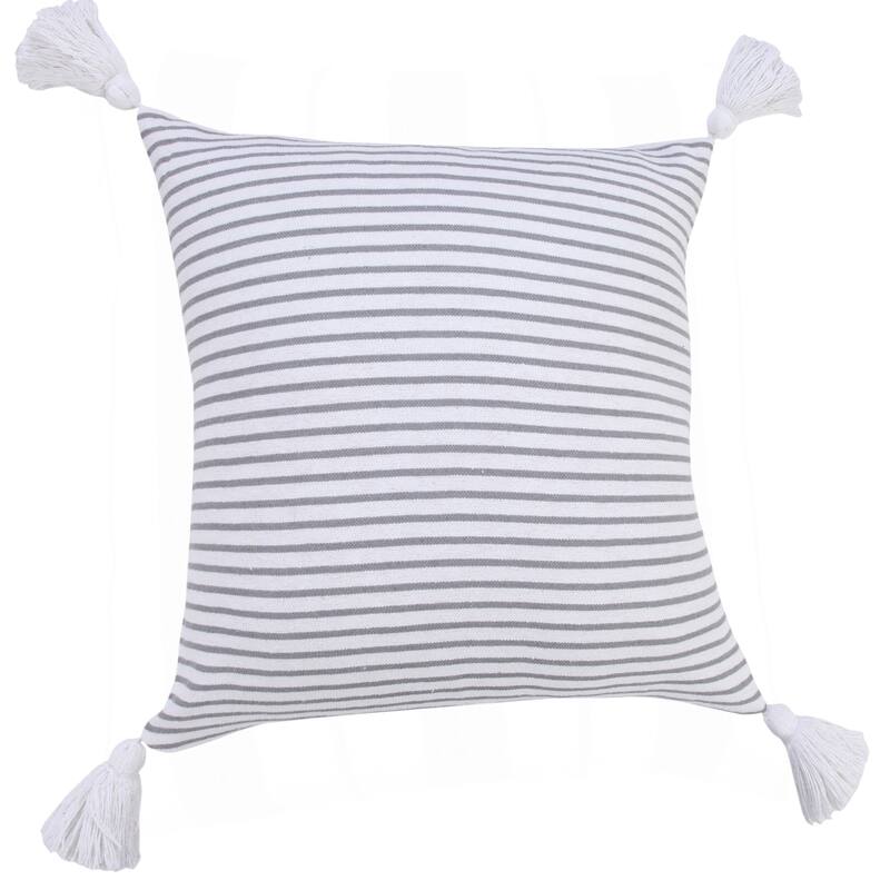 HomeRoots 20" X 20" Light Gray And White 100% Cotton Striped Zippered Pillow