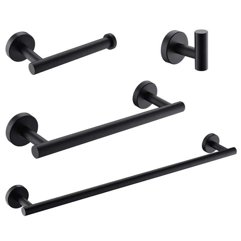 4Pcs Bathroom Hardware kit Includes Bath Towel bar,Multi-Function Hook - Black