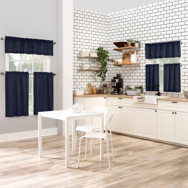 No. 918 Martine Microfiber Semi-Sheer Rod Pocket Kitchen Curtain Valance and Tiers Set