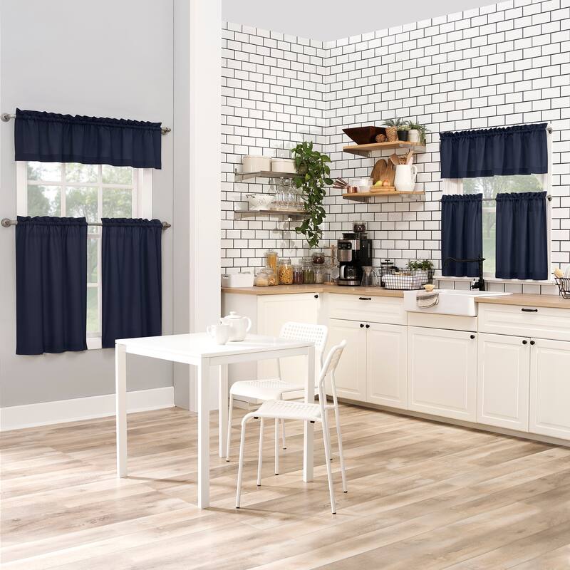 No. 918 Martine Microfiber Semi-Sheer Rod Pocket Kitchen Curtain Valance and Tiers Set