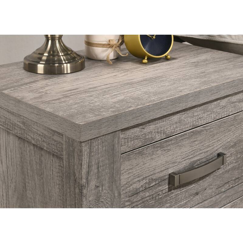Modern Two-Drawer Wood Nightstand in Weathered Gray - 24.41"x16.65"x24.49"