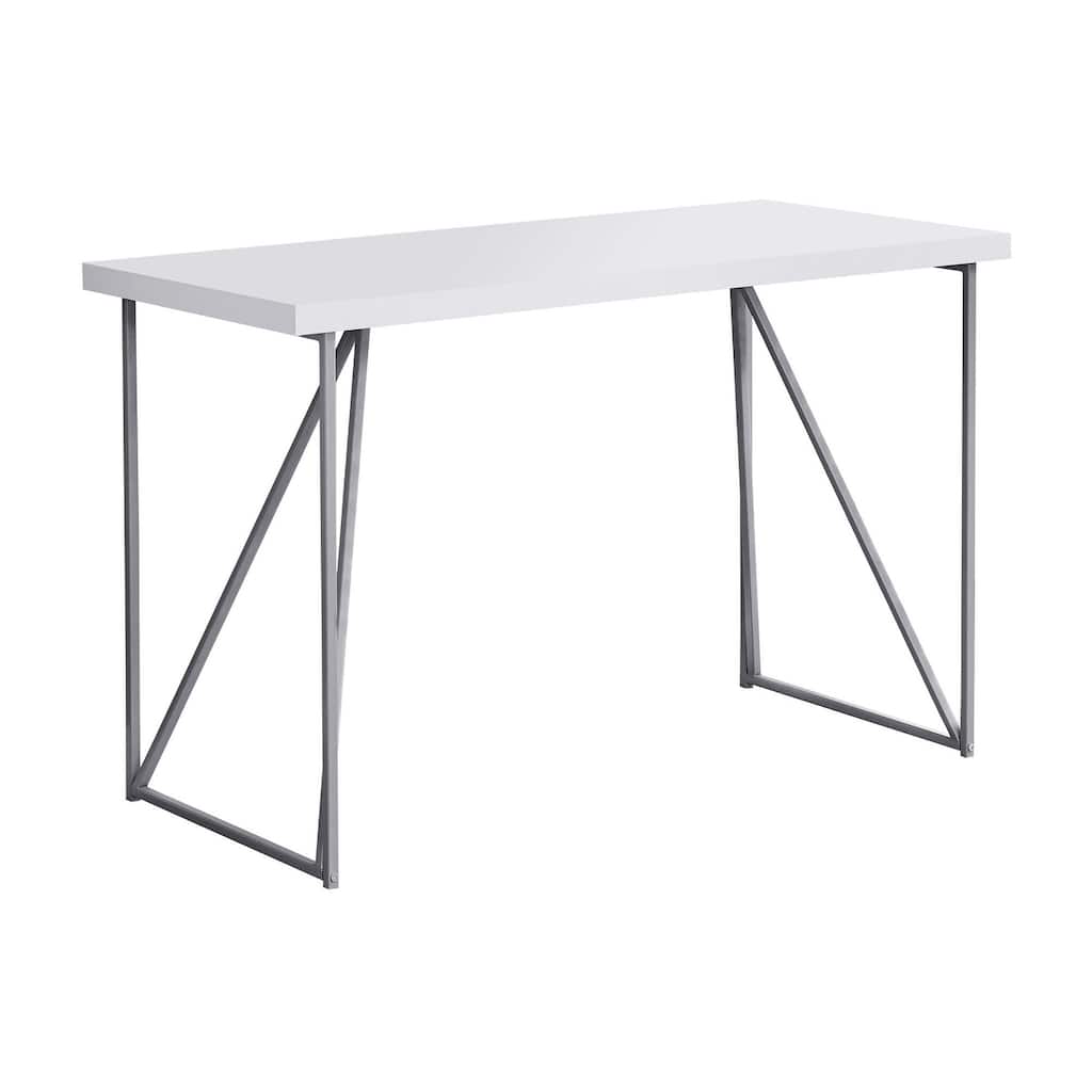 Computer Desk, Home Office, Laptop, 48"l, Work, White Laminate, Grey Metal, Contemporary
