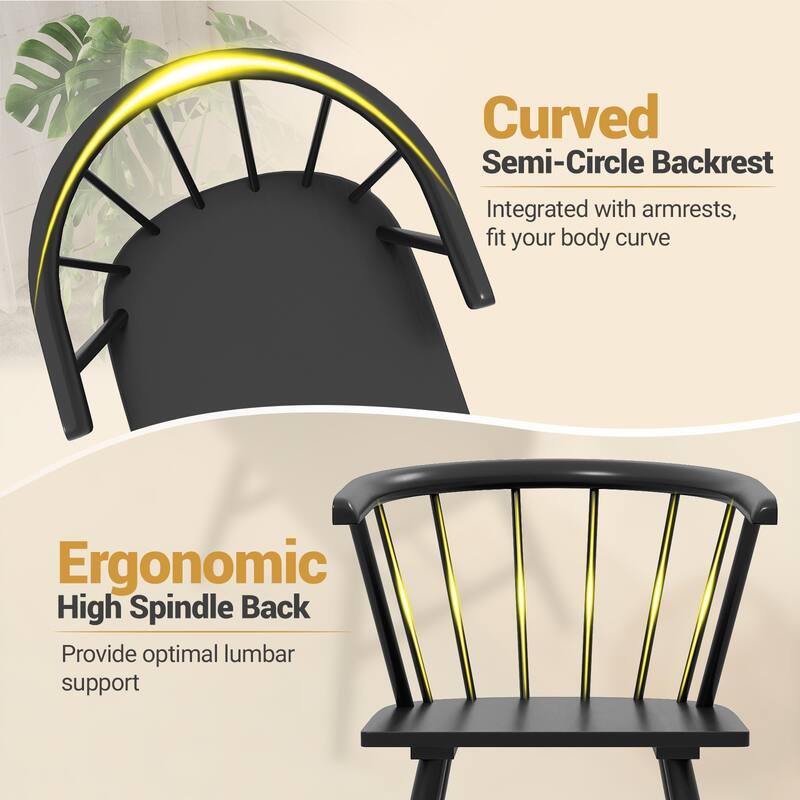 Gymax Windsor Dining Chair Set of 4 w/Rubber Wood Frame Curved Spindle