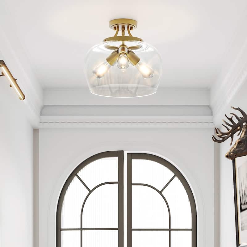 CO-Z 3-Light Semi Flush Mount Ceiling Light - Brushed Gold