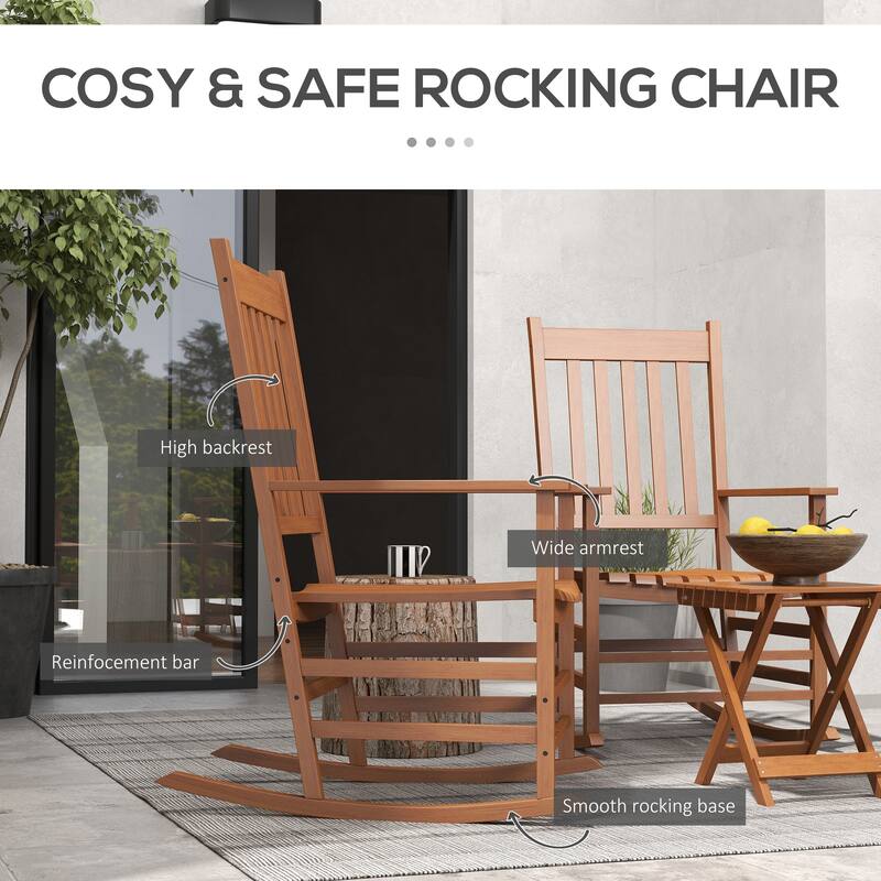 Outdoor Rocking Chair Set of 2 with Side Table, Patio Wooden Rocking Chair