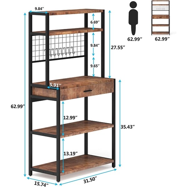 Kitchen Bakers Rack with Drawer, Hutch and 8 S-Hooks - 15.74