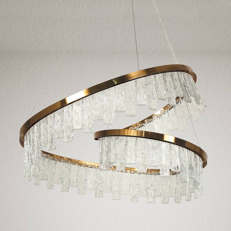 Modern Luxury Gold LED Textured Glass Chandelier for Living Dining Room
