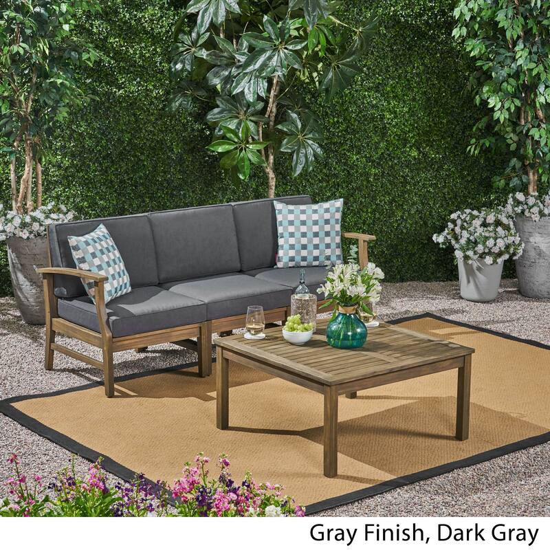 Perla Outdoor Acacia 4-pc. Cushioned Sofa and Table Set by Christopher Knight Home