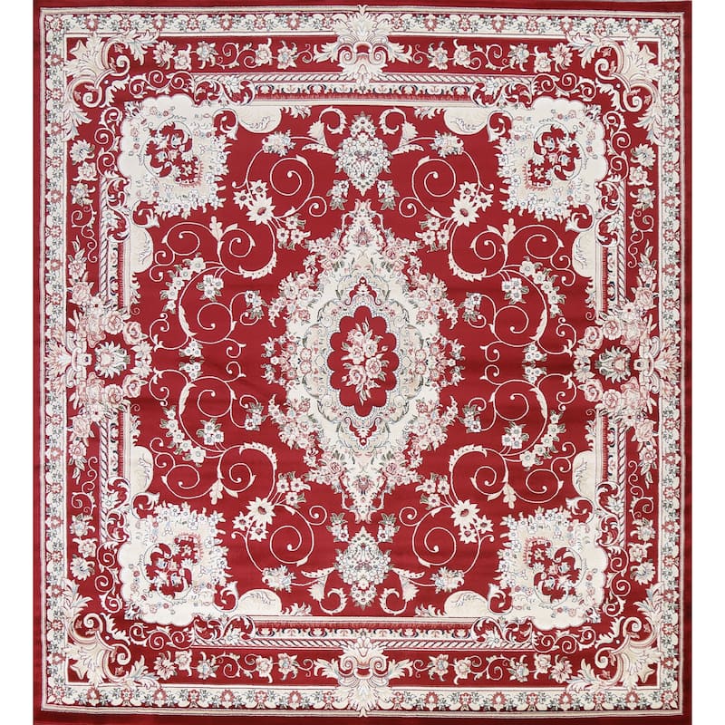 Red Floral Medallion Transitional Turkish Rug Oriental Carpet - 9'10" x 9'10" Square - Red