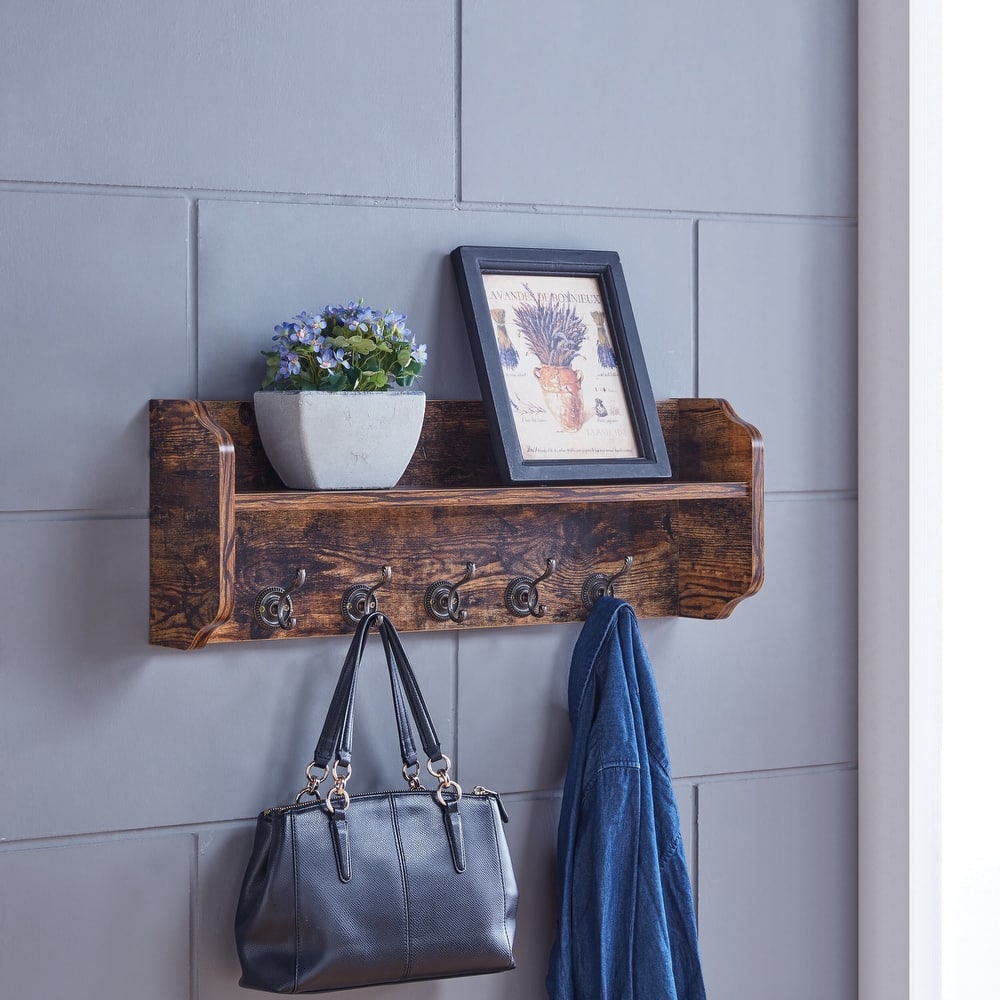 Danya B. Entryway Floating Utility Wall Shelf with Hooks