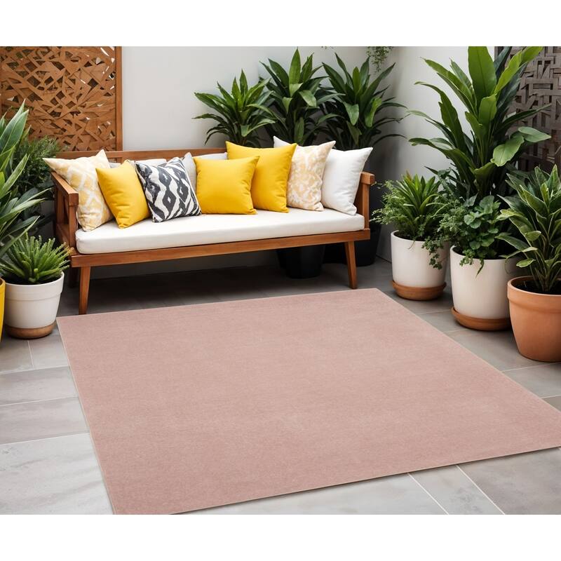 HomeRoots Contemporary Square Outdoor Rug - 5' X 5' - Pink - 5' X 5'