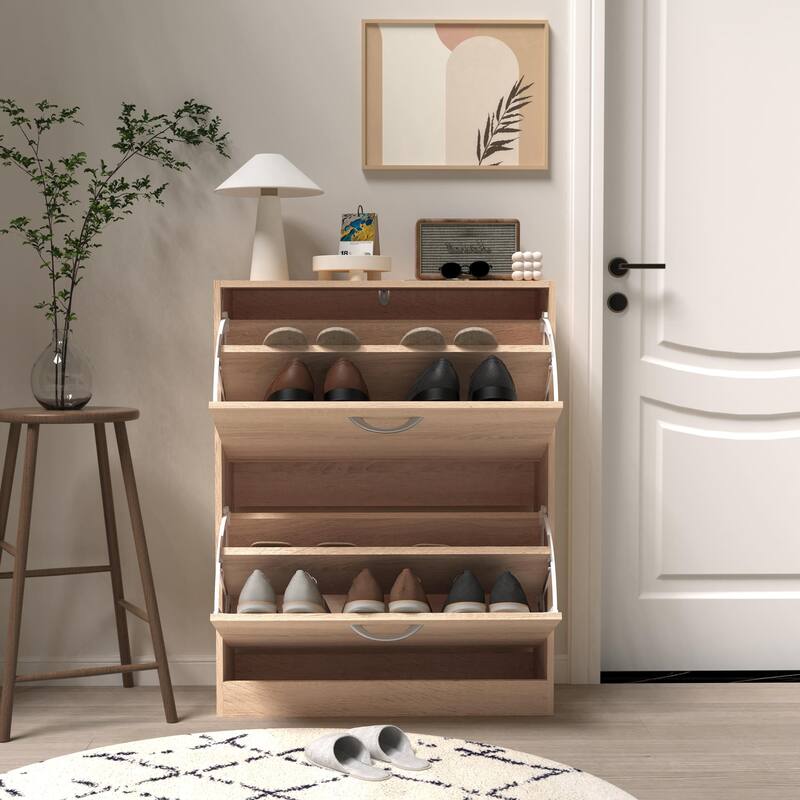 Wooden Shoe Storage Cabinet with 3 Flip Doors, Spacious Storage, and Durable Construction for Entryway or Mudroom Organizer