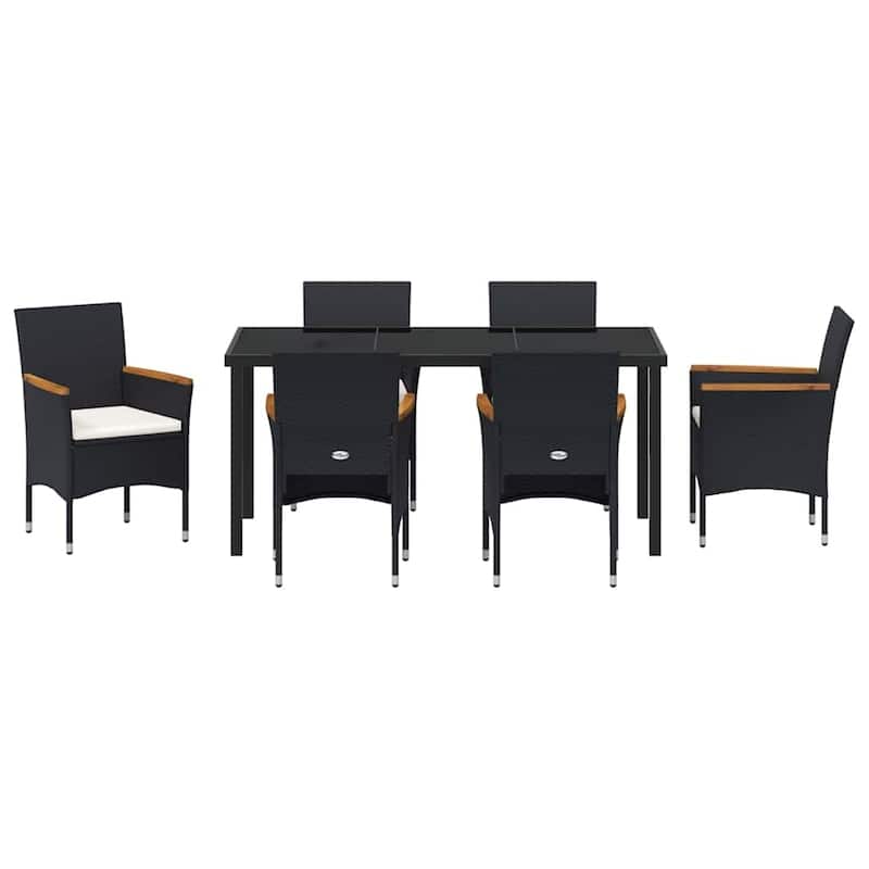 vidaXL Garden Dining Set with Cushion Black Poly Rattan