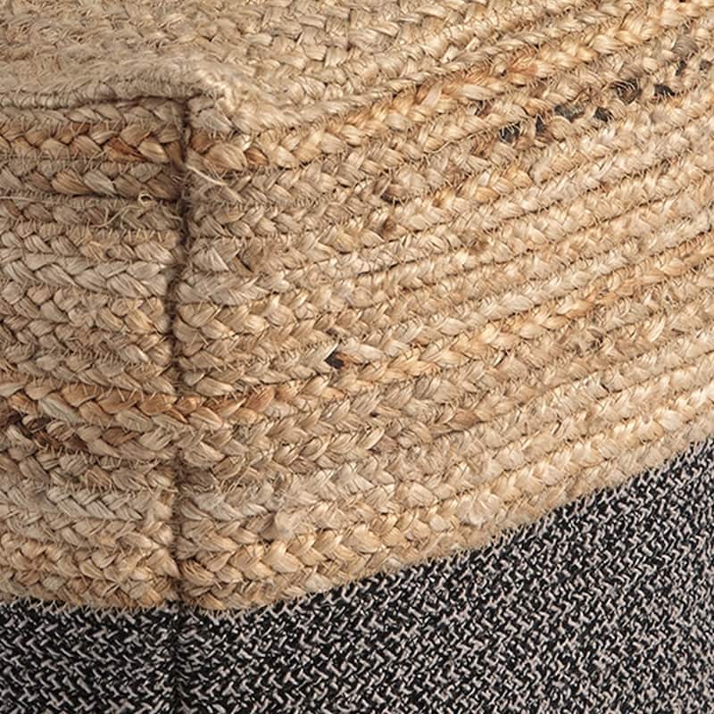 Cube Shape Jute Pouf with Braided Design, Black and Brown