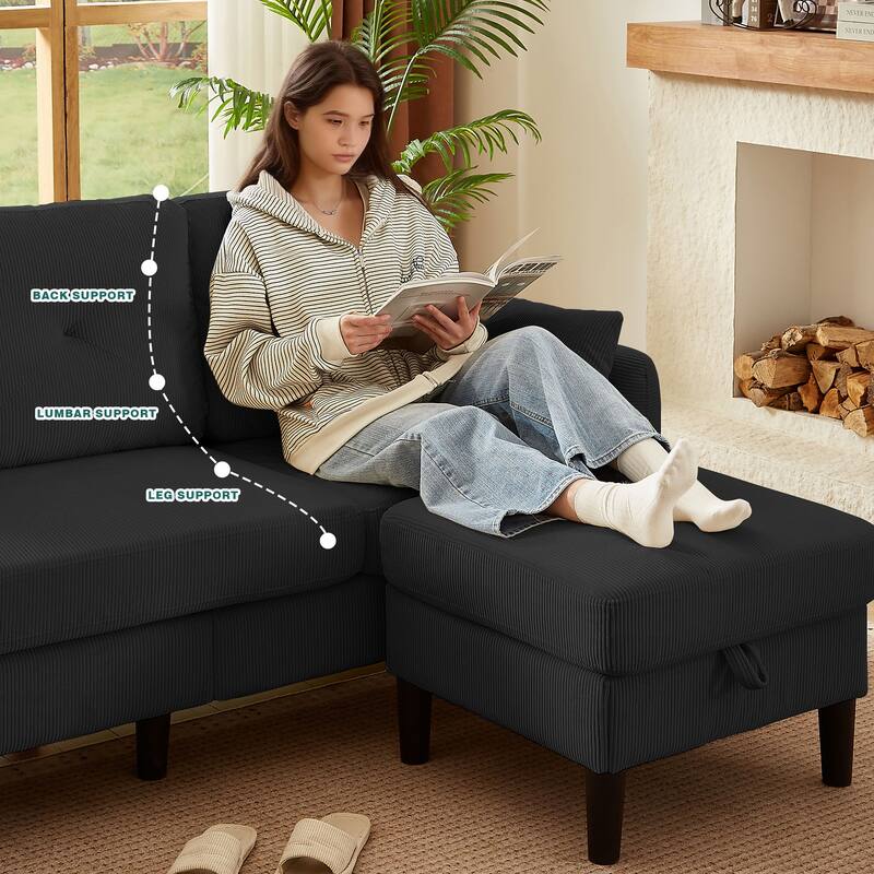 77.17" Corduroy 3 Pieces Living Room Sets with Sofa, Ottoman and Loveseat