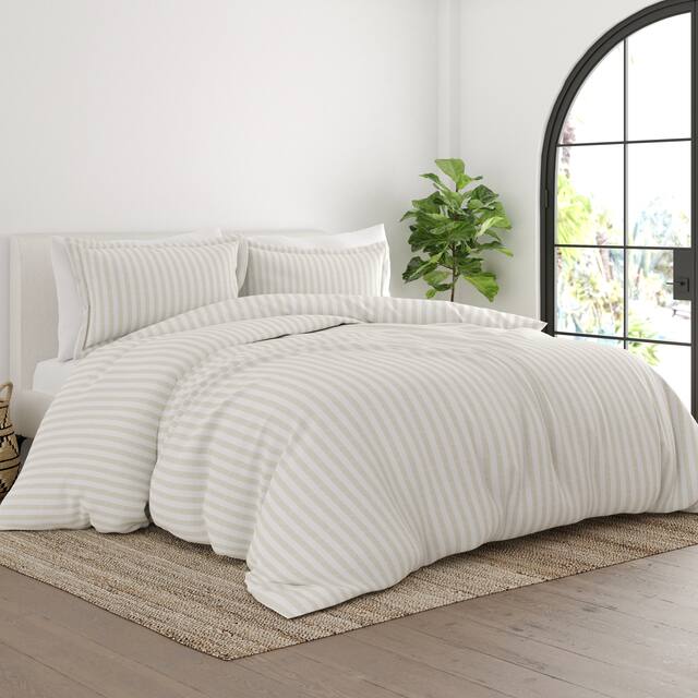 Soft Essentials Rugged Stripes Ultra Soft Oversized 3-piece Duvet Cover Set - Ivory - King - Cal King