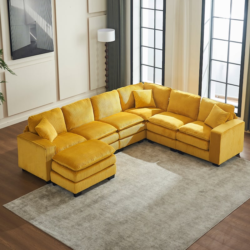 Modern U-Shaped 6-seat Modular Sectional Sofa with 1 Ottoman & 3 Toss Pillows