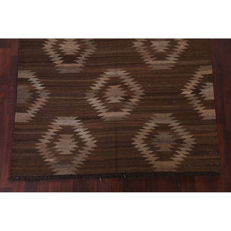 Natural Dye Tribal Geometric Kilim Oriental Wool Area Rug Flat-woven - 4'10" x 6'8"