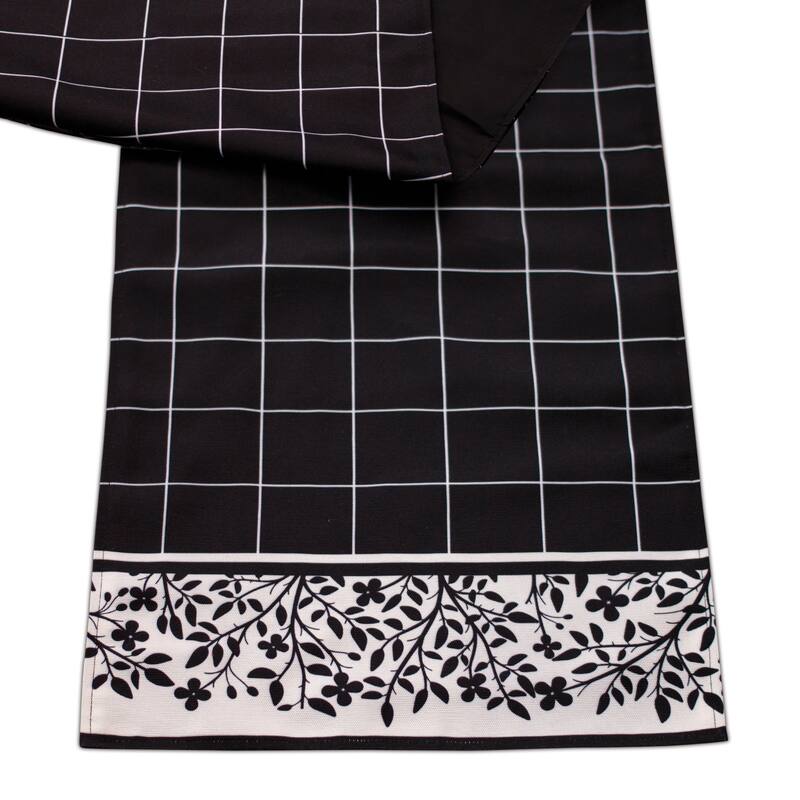 Plaid Table Runner with Floral Accent 72"L