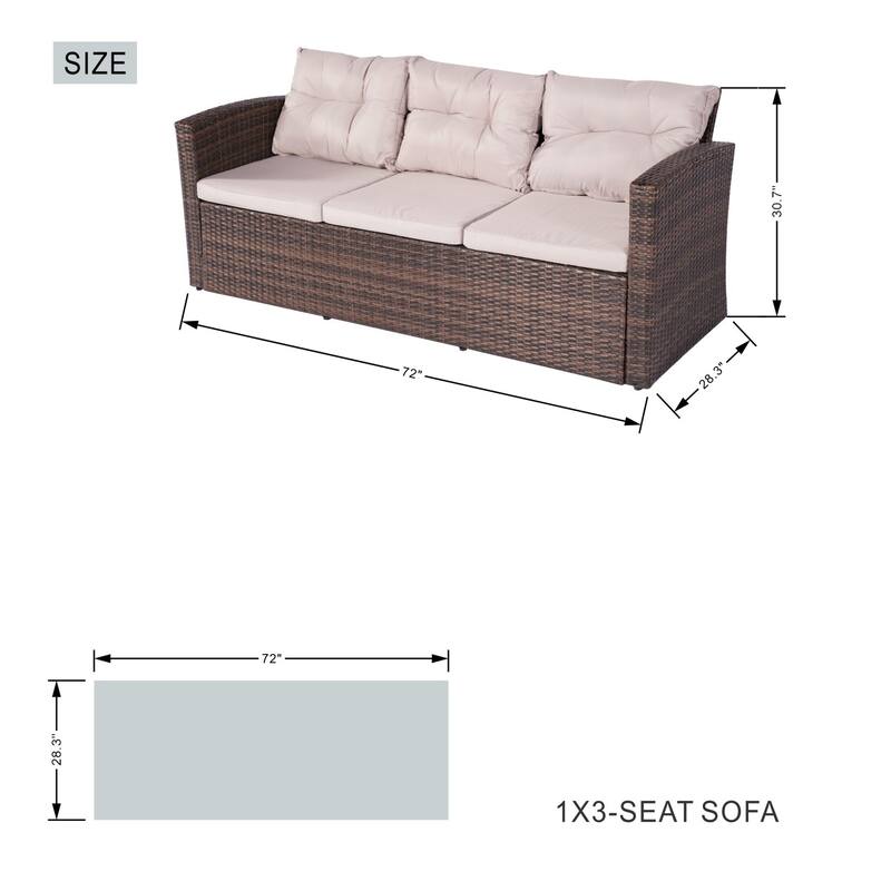 7-Piece Patio Wicker Sofa Set With Aluminum Dining Table and Storage End Table