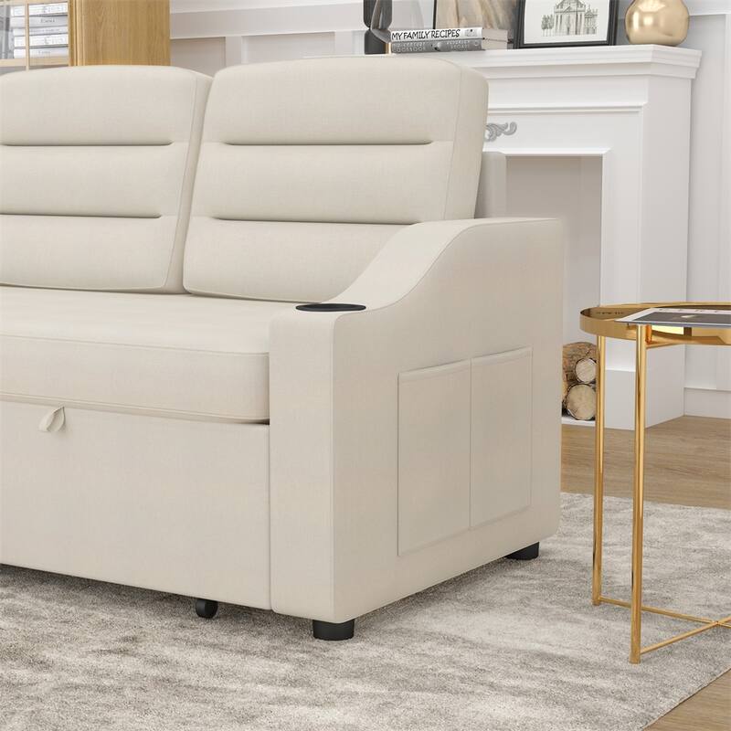 83.5" Polyester Convertible Combo Sofa w/ Storage Recliner and Holder