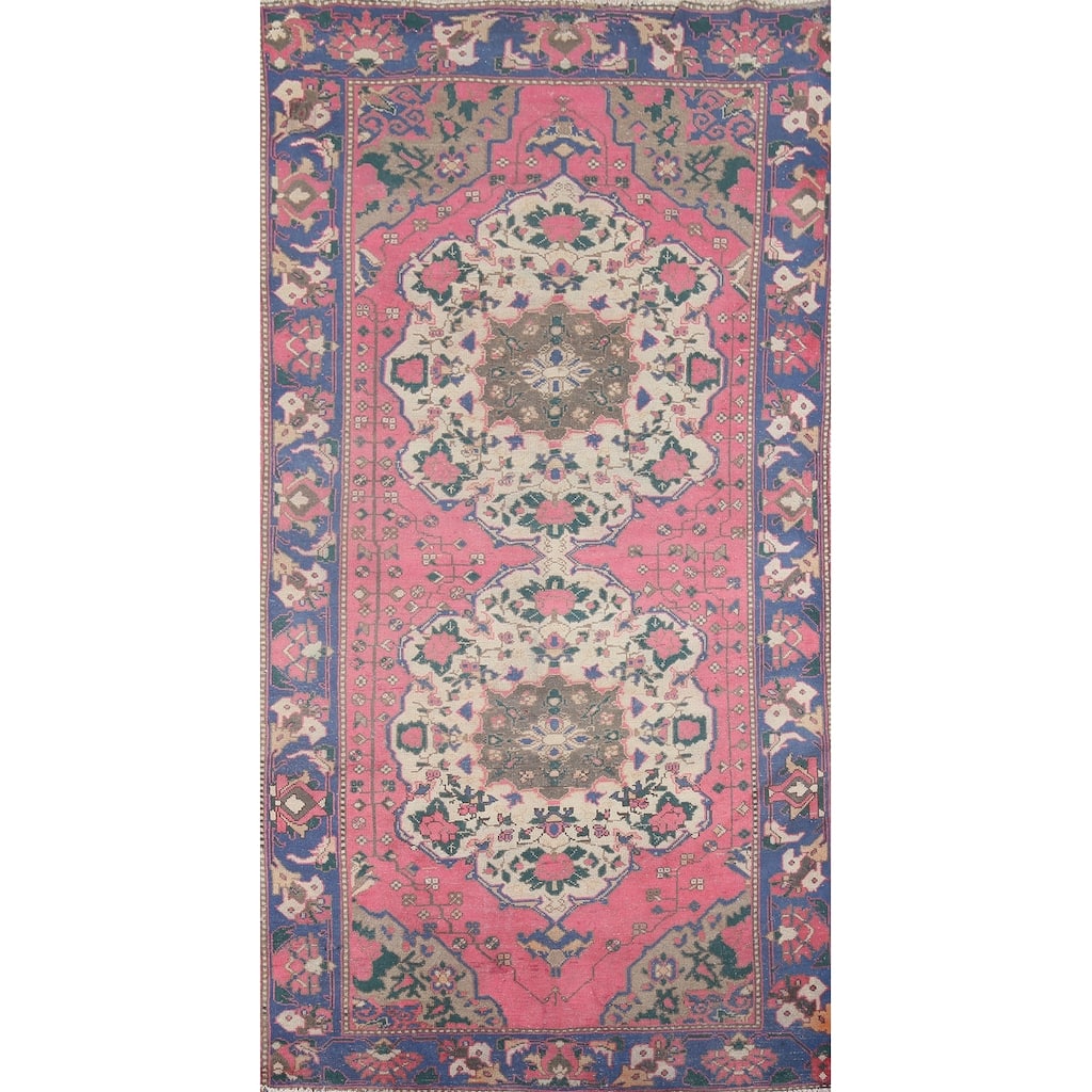 Pink Bakhtiari Persian Vintage Area Rug Hand-Knotted Wool Carpet - 4'10"x 9'6"