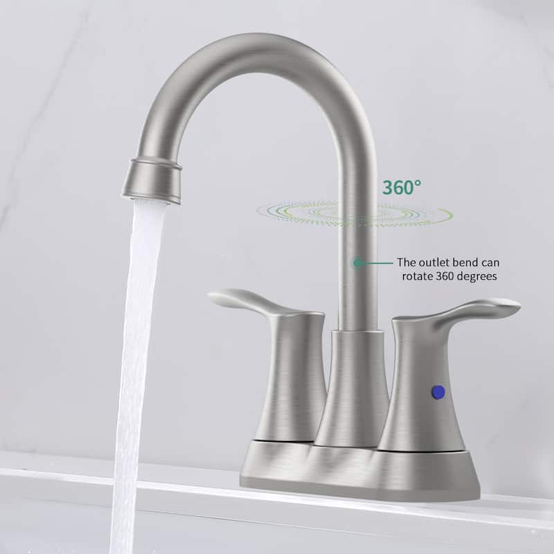 Bathroom Faucet with Pop-up Drain & Supply Hoses 2-Handle 360 Degree High Arc Swivel Spout Centerset 4 Inch Vanity Sink Faucet