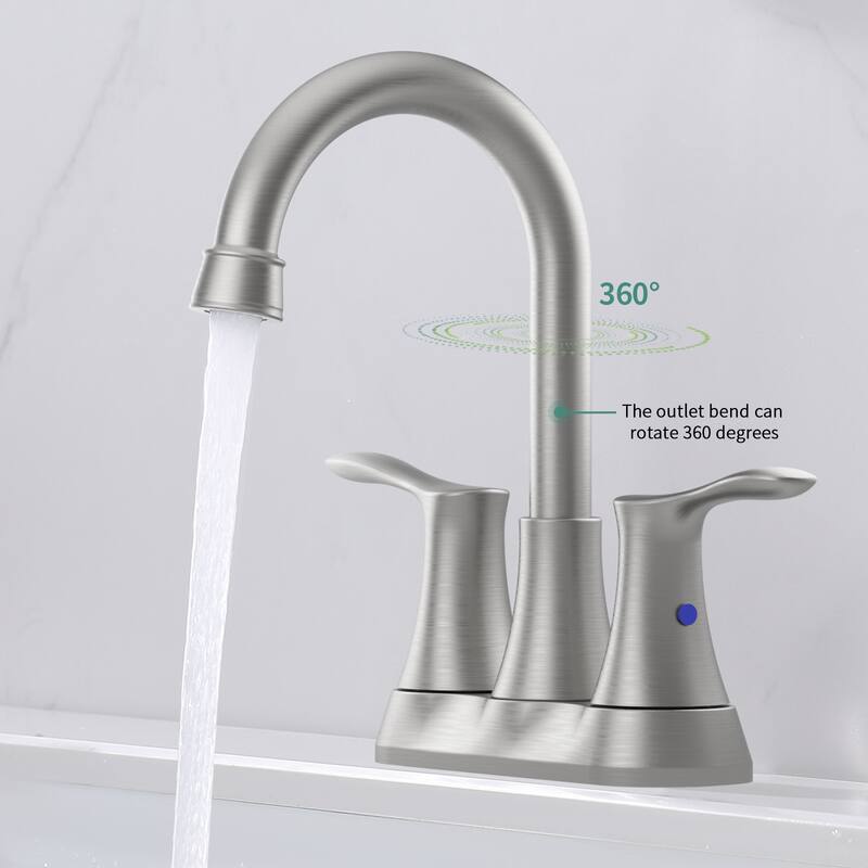 Modern 2 Handle 360 Degree Swivel Bathroom Vanity Sink Faucet with Pop Up Drain and Supply Line, Ceramic Valve Cartridge - White