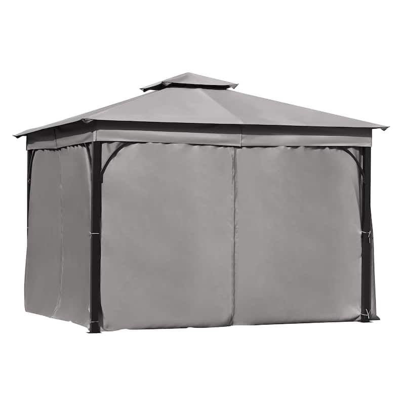 10x12 Outdoor Gazebo Tent with Double Roofs, Patio Gazebo with Mosquito Netting and Privacy Screens, for Backyard, Garden