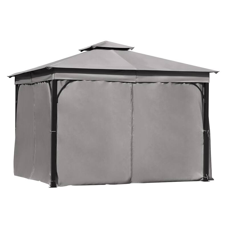 10x12 Outdoor Gazebo Tent with Double Roofs, Patio Gazebo with Mosquito Netting and Privacy Screens