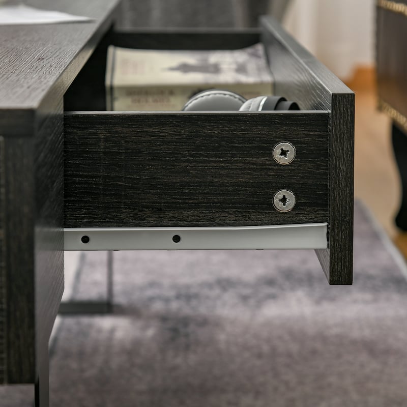 Rustic Dark Grey Coffee Table with Drawer and Metal Frame for Living Room - 43.25"W x 23.5"D x 15.75"H
