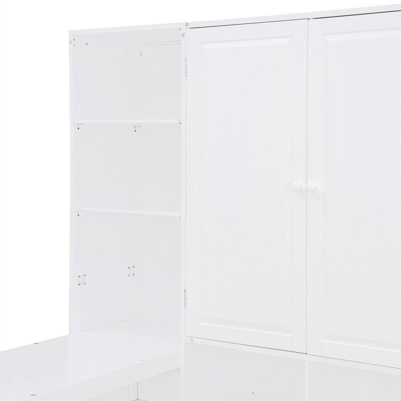 Twin/Full Size Daybed with All-in-One Cabinet and 3 Drawers, Wooden Daybed Frame Sofa Bed with Desk and Storage Shelves