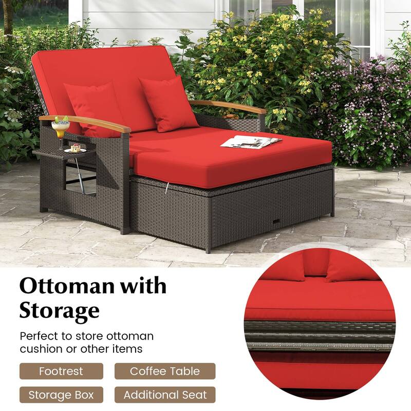 Costway Patio Rattan Daybed Set with Cushioned Loveseat & Storage - See Details