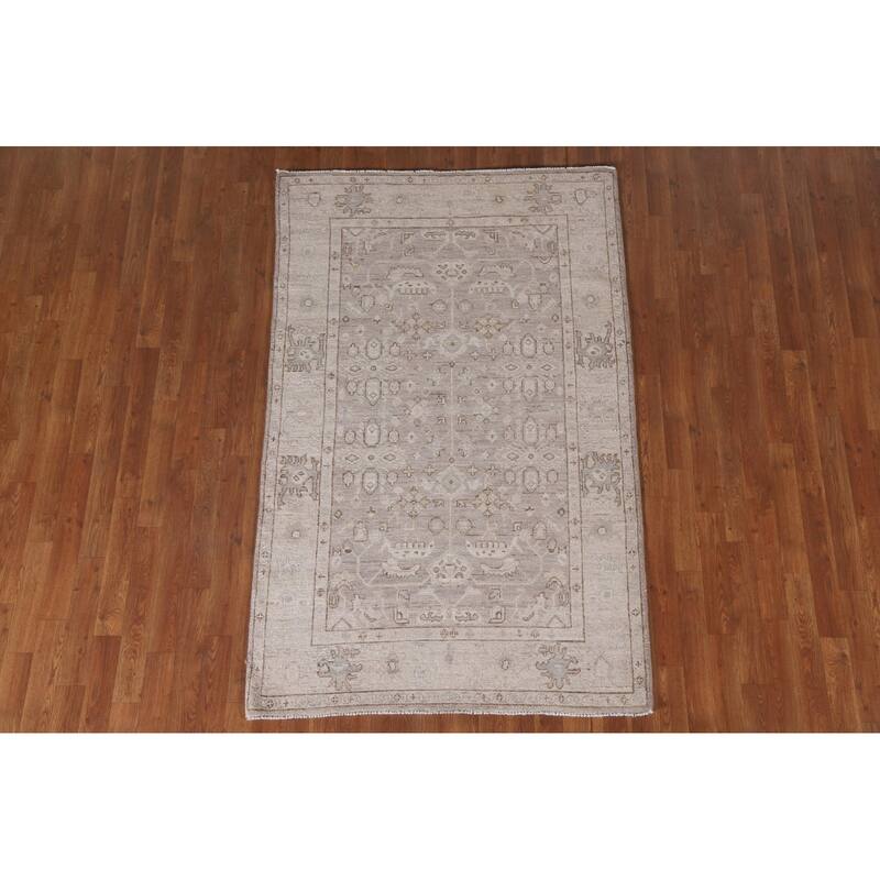 Hand Knotted Oriental 100% Wool Carpet Transitional All-Over Brown Oushak Area Rug - 6' 6'' X 4' 0''